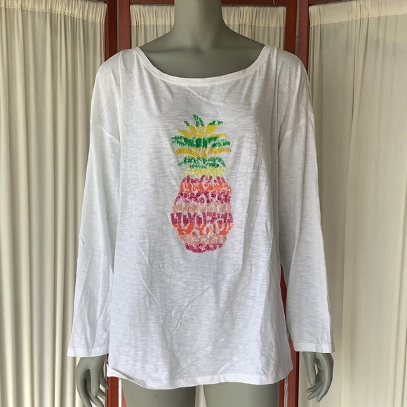 Talbots Womans Cotton Top With Beaded Pineapple Long Sleeved Size 2X - Picture 1 of 6